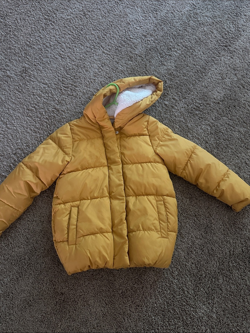 Mustard yellow puffer jacket from Old Navy